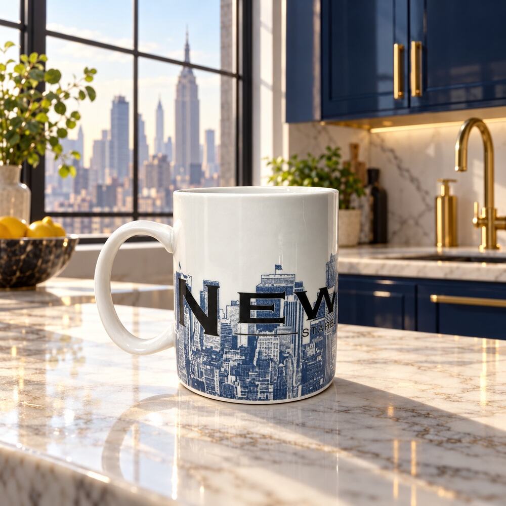 STARBUCKS 2002 New York City Skyline Mug Big Apple Barista Coffee Cup EUC